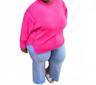 Zenana Brushed Hacci Sweater - Plus In Fuchsia In Pink