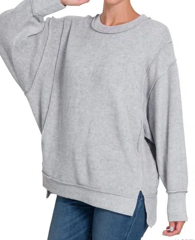 Zenana Brushed Hacci Sweater - Plus In Heather Grey In Gray