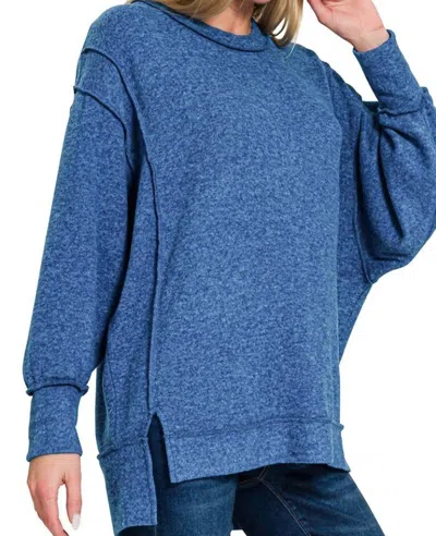 Zenana Brushed Hacci Sweater - Plus In Light Navy In Blue