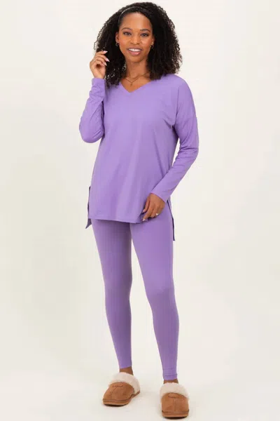 Zenana Brushed Knit Oversized Top And Legging Lounge Set In Lavender In Purple