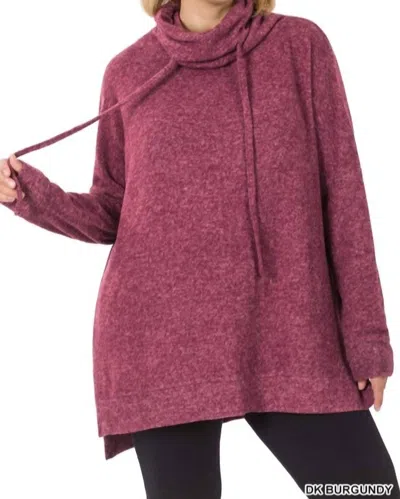 Zenana Brushed Melange Funnel Neck Sweater In Dk Burgundy
