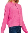 Zenana Button Down Long Sleeve Sweater Cardigan In Fuchsia