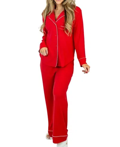 Zenana Button Down Pajama Set In Red