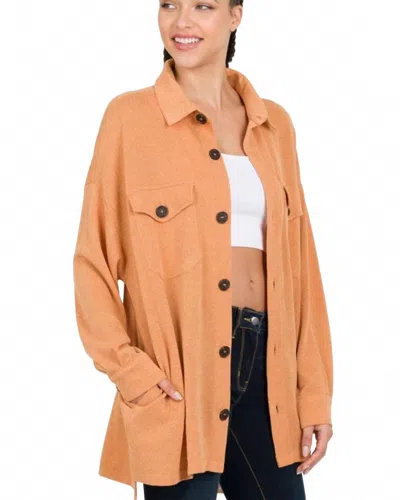 Zenana Button Down Shacket In Butter Orange In Multi