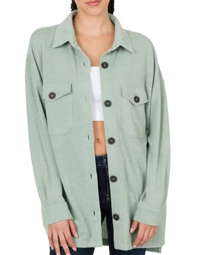 Zenana Button Down Shacket In Dusty Green