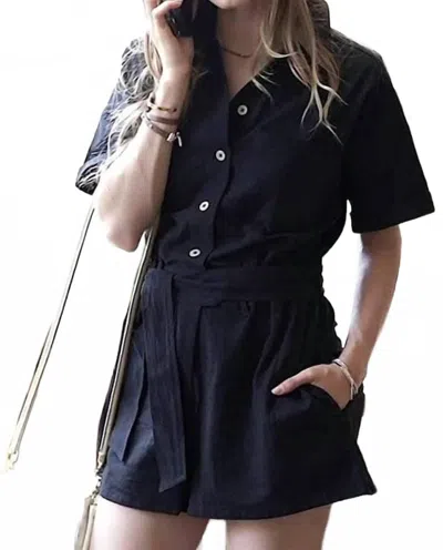Zenana Button Front Romper In Black