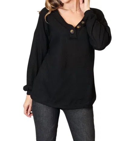 Zenana Buttoned Long Sleeve Blouse In Black