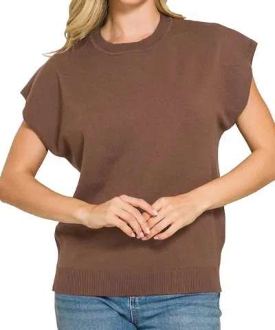 Zenana Callie Crew Sweater In Chocolate In Brown