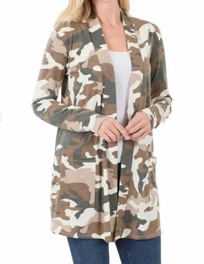 Zenana Camouflage Mid-thigh Slouchy Pocket In Brown