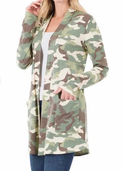 Zenana Camouflage Mid-thigh Slouchy Pocket In Green
