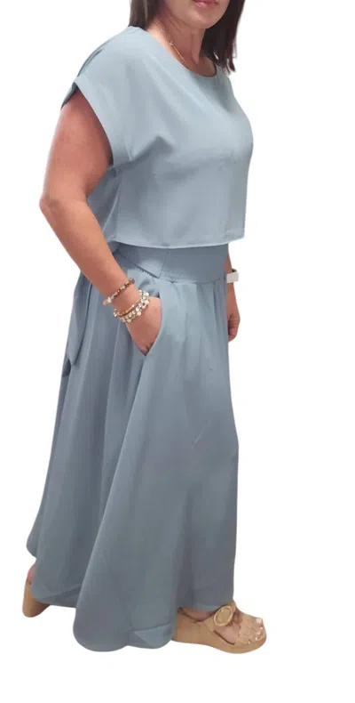 Zenana Carolina Skirt Set In Blue Grey