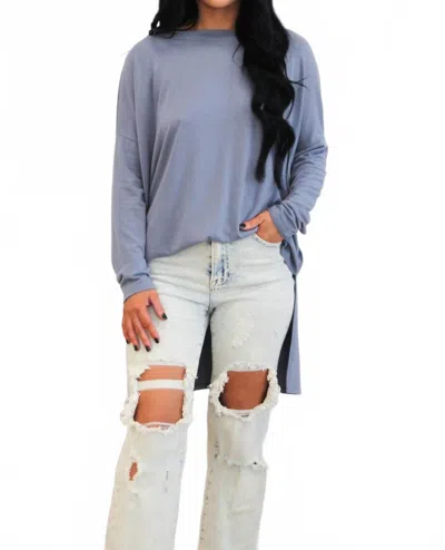 Zenana Casual Times Oversized Lightweight Sweater In Dusty Blue