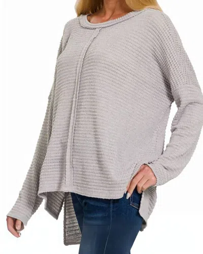 Zenana Center Seam Waffle Knit Top In Grey