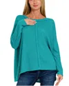 Zenana Center Seam Waffle Knit Top In Teal In Blue