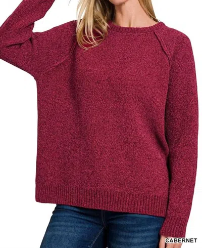 Zenana Chenille Raglan Sweater In Cabernet In Burgundy