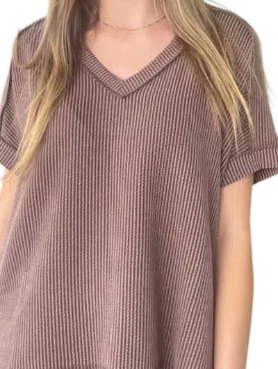 Zenana Corded V-neck Top In Brown