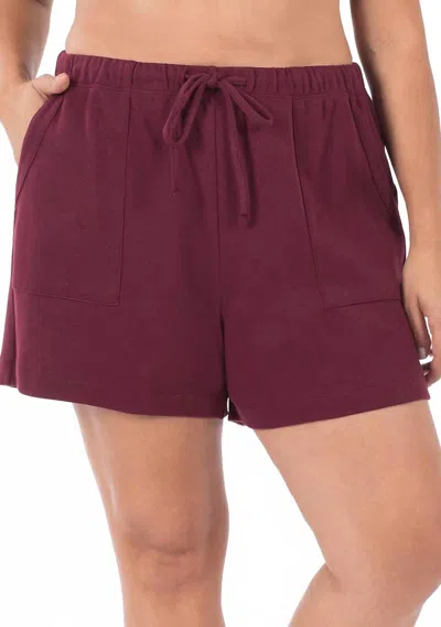Zenana Cotton Drawstring Shorts In Dark Burgundy