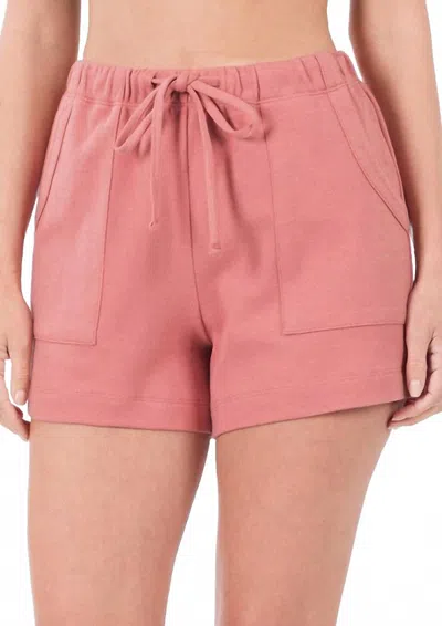 Zenana Cotton Drawstring Shorts In Dusty Rose In Purple