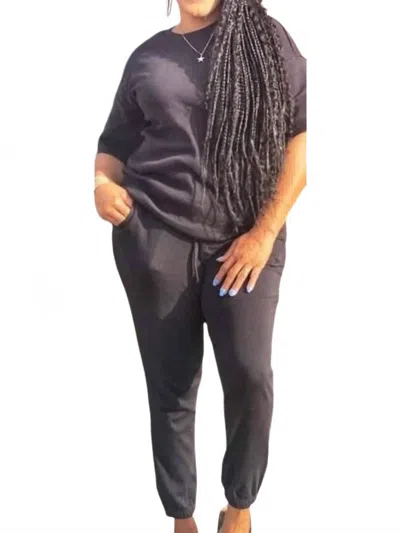 Zenana Cotton Jogger Set In Black In Purple