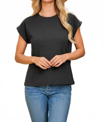 Zenana Cotton Modal Rolled Sleeve Tee In Black