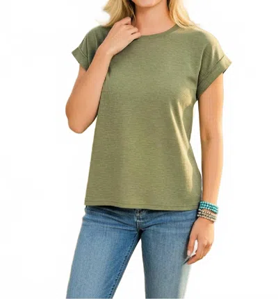 Zenana Cotton Modal Rolled Sleeve Tee In Olive In Green
