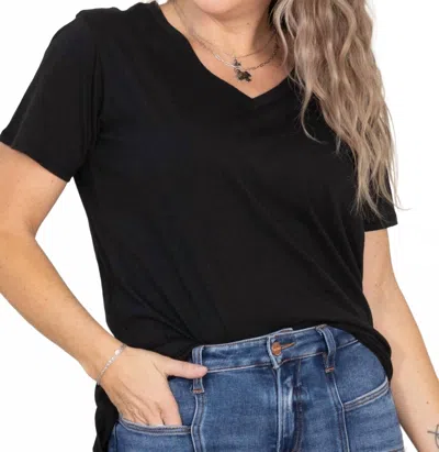 Zenana Cotton Short Sleeve Boyfriend V-neck Tee In Black