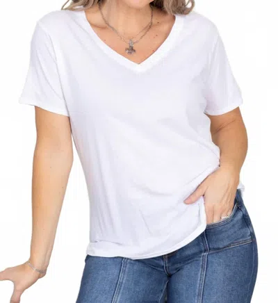 Zenana Cotton Short Sleeve Boyfriend V-neck Tee In White