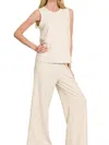Zenana Cotton Slub Tank & Pants Set In Sand Beige In Neutral