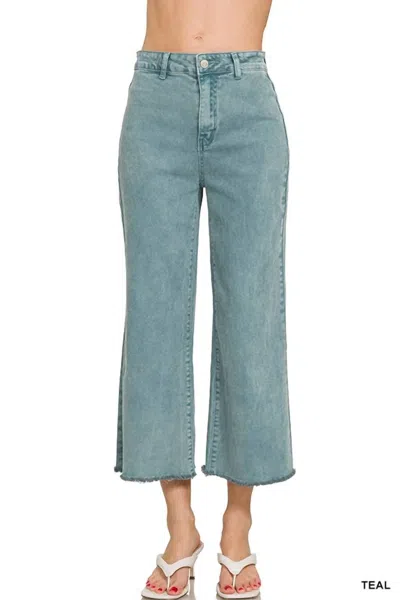 Zenana Cropped Pants In Teal In Blue