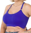 Zenana Cross Back Padded Seamless Bra With Adjustable Straps In Bright Blue In Multi