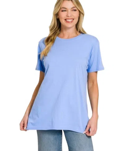 Zenana Curvy Boyfriend Tee In Cornflower Blue
