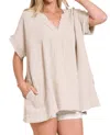 Zenana Danica Cotton Gauze Top In Sand In Multi
