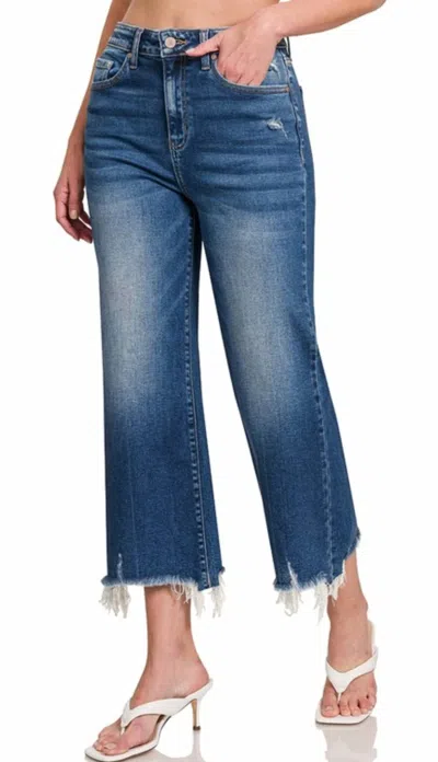 Zenana Dark Wash Crop Jeans In Blue