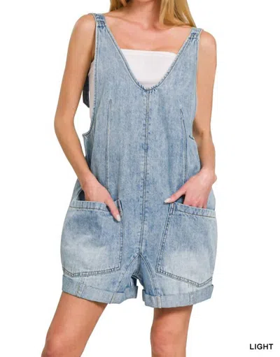 Zenana Denim Short Overalls In Blue