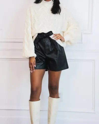 Zenana Dickinson Faux Leather Shorts In Black In Blue