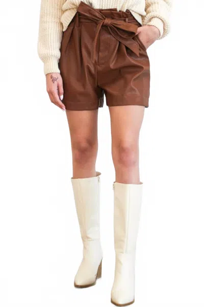 Zenana Dickinson Faux Leather Shorts In Cognac In Brown