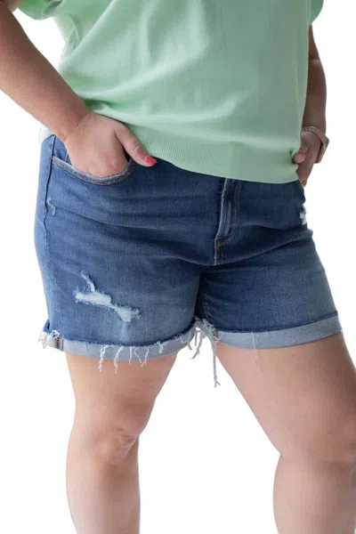Zenana Distressed Denim Shorts In Blue