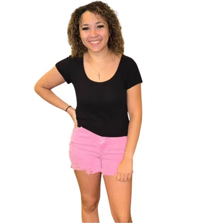 Zenana Distressed Denim Shorts In Mauve In Pink