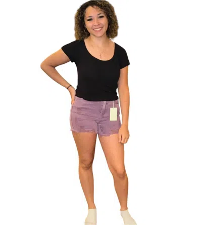 Zenana Distressed Denim Shorts In Violet In Multi