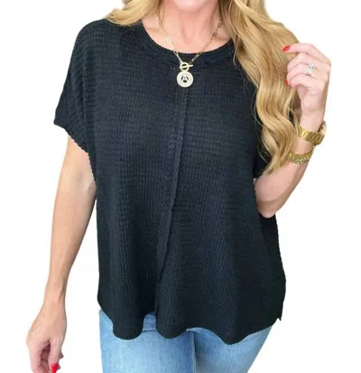 Zenana Dolman Short Sleeve Front Seam Top In Black In Blue