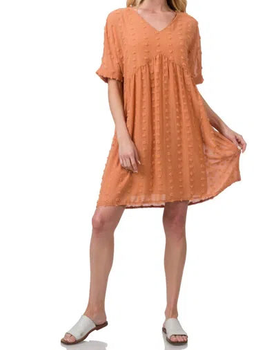 Zenana Dot Babydoll Mini Dress In Butter Orange In Brown