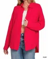 Zenana Double Gauze Collared Shirt In Ruby In Pink