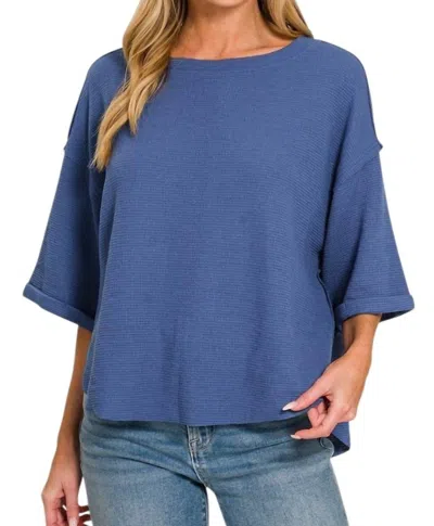 Zenana Double Knit Three Quarter Sleeve Top In Blue