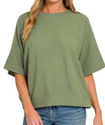 Zenana Double Knit Three Quarter Sleeve Top In Olive In Green