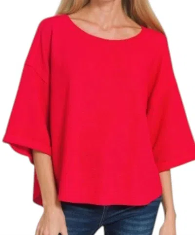 Zenana Double Knit Three Quarter Sleeve Top In Ruby In Red
