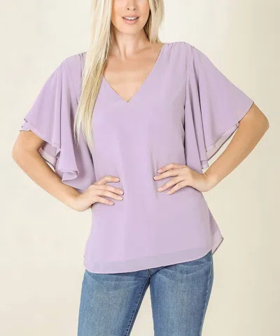 Zenana Double Layer Chiffon Top In Dusty Lavender In Yellow