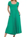 Zenana Double Layered Short Sleeve Jumpsuits In K Green