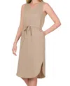 Zenana Drawstring Waist Curved Hem Dress In Ash Mocha In Neutral