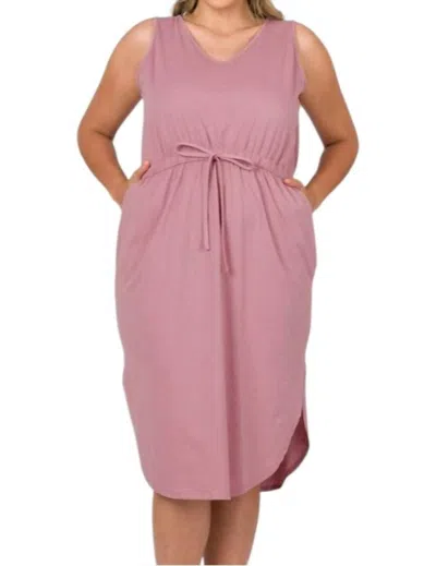 Zenana Drawstring Waist Curved Hem Dress In Light Rose In Pink