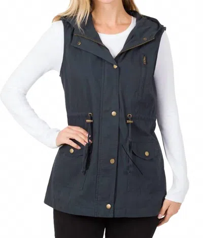 Zenana Drawstring Waist Hoodie Vest In Navy In Blue